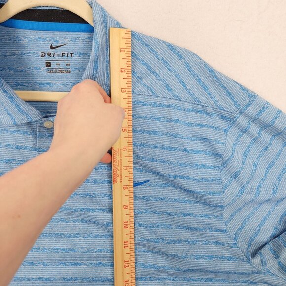 Nike Shirt Mens 2XL Blue Striped Golf Performance Swoosh Dri FIT Polo Classic - Picture 4 of 10